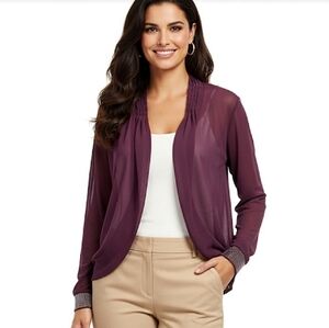 Soft Surroundings Semi Sheer Sequin Embellished Cardigan Purple Open Front NWT